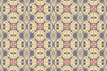 Kaganga Batik from Rejang Lebong Indonesia Elegant Seamless Pattern Design Beige, Blue, and Red Floral Motifs