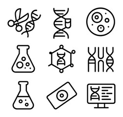 Biotechnology Icon Set. Outline icon set of biotechnology innovation: gene editing tool, CRISPR