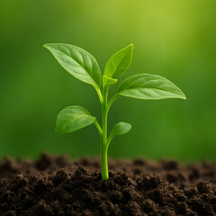 New Life's Embrace: A tender young plant, symbolizing growth, new beginnings, and the delicate dance of nature's potential, thrives in a nurturing soil. 