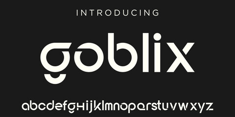 Obraz premium futuristic modern geometric font. abstract alphabet digital tech font. Typography technology, electronic, movie, digital, music, future, logo creative font. vector illustration