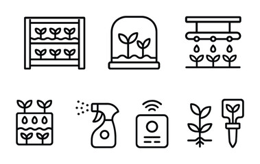 Sustainable farming icons for horticulture and agriculture design projects