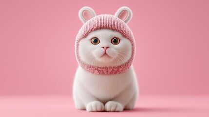 Adorable Fluffy Kitten Wears A Pink Winter Hat Charming Cute Cat Is Ready For Cold Weather