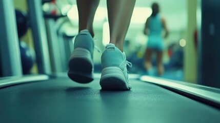 Individual uses treadmill in rehab center gym room for therapy