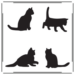 Realistic Cat Silhouette SVG Bundle – Sitting & Walking Cat Clipart PNG, Pet Lover  Cut Files, Calm Kitty Vector Design Set

