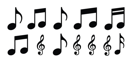 Collection of Musical Notes and Clefs Black Silhouettes