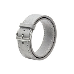 Stylish Grey Leather Watch Strap with Stainless Steel Buckle on White Background.