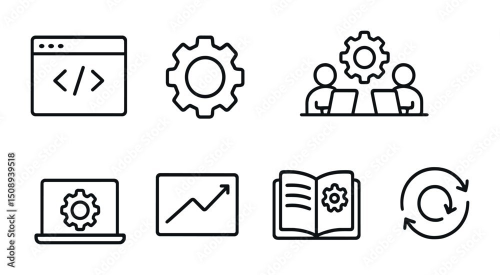 Wall mural software development icons for coding, collaboration, and project management