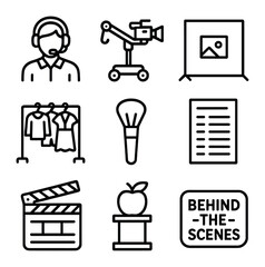 Cinematic Production Icons. Outline icon set of cinematic production environment: director with