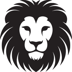Obraz premium A stylized black and white lion head with a thick mane and a simple facial expression design vector
