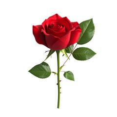 Fototapeta premium A vibrant red rose with intricate petals and green leaves, symbolizing beauty and love
