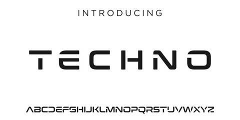 Fototapeta premium futuristic modern geometric font. abstract alphabet digital tech font. Typography technology, electronic, movie, digital, music, future, logo creative font. vector illustration