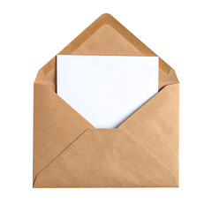 A brown envelope with a white card partially visible inside, suggesting correspondence or a message waiting to be revealed