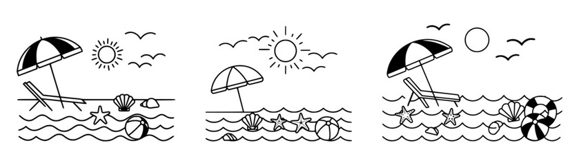 Vector outline of beach theme elements