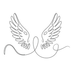 Elegant One Line Drawing of Wings, Angel Wings Illustration