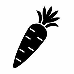 A black silhouette of a carrot with white stripes and a green leafy top.