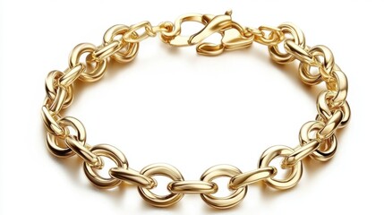 Fototapeta premium Gold bracelet with bar and link pattern arranged in a circle on white