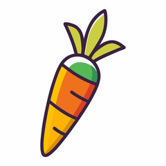 A healthy orange cartoon carrot with green leaves, isolated on a white background, perfect for illustrating a natural and organic vegetarian diet