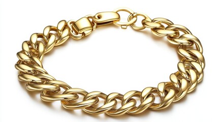 Obraz premium Gold link bracelet with toggle clasp resting diagonally on white background