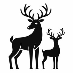 Isolated black deer silhouette vector illustration of a wild stag with antlers, perfect for nature and Christmas designs