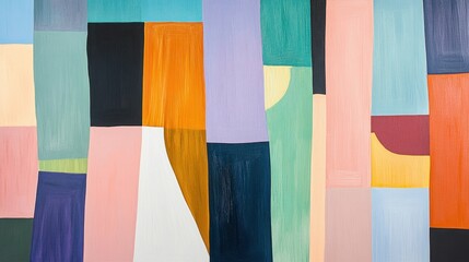 Layered abstract shapes painted in a wide spectrum of colors creating a vibrant background without any text or people