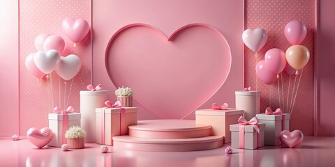 Romantic Pink Podium Set Against Valentine's Day Decorations