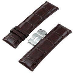 Luxury Watch Strap in Brown Crocodile Leather with Stainless Steel Clasp.
