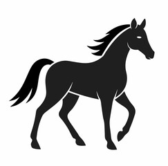 Dynamic black horse silhouette vector illustration of a running stallion with a flowing mane and tail, ideal for equestrian art