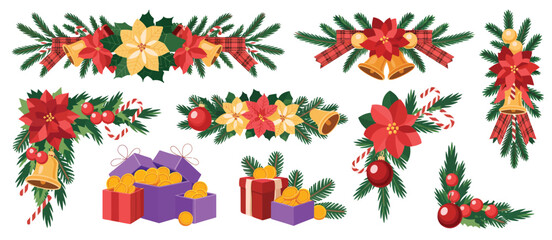 Christmas Floral Decorations with Bells and Gifts