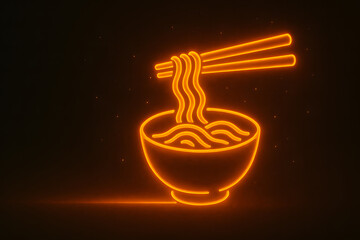 Glowing neon ramen bowl with chopsticks
