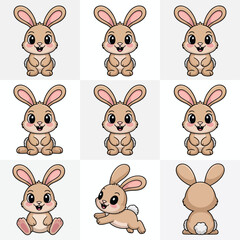 Adorable Cartoon Bunny Rabbit in Nine Poses