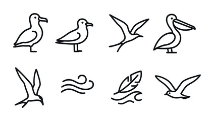 Collection of minimalist bird icons and nature elements for design projects