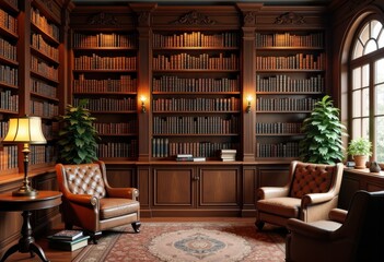 vintage leather bound books optimized bookshelves classic library decor warm atmosphere timeless literature aesthetic reading corners, collection, interior