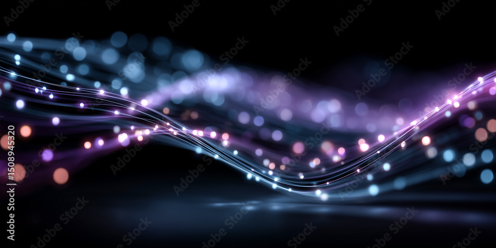 Wall mural abstract light trails flowing with bokeh effect on dark background