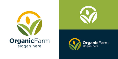 Creative simple organic farm logo template. Farmland logo design vector illustration. © Hi_std