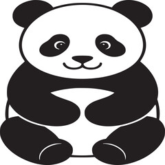 A simple black and white illustration of a cartoon panda sitting upright with a cute and friendly face