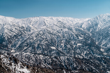 Amirsoy, Amirsay snowy rocks, mountains in Uzbekistan. Chatkal Range. Western Tien Shan mountains