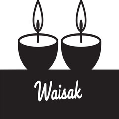 Two black and white illustration of waisak celebration with candles and the word waisak written below it