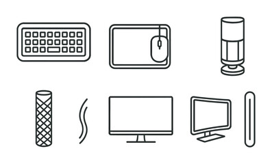 Technology and office equipment icons for modern workspace design
