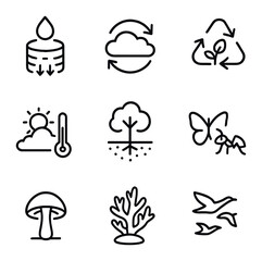 Environmental Equilibrium Icons. Outline icon set of environmental equilibrium: water purification,