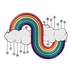 Cute rainbow and clouds with hearts and stars