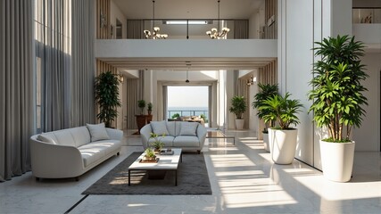 Modern Luxury Living Room with Natural Light and Indoor Plants