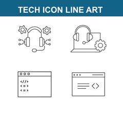 full editable tech line art icon on white background 