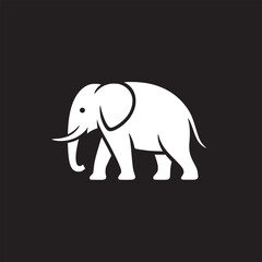 Obraz premium A white silhouette of an elephant walking on a black background in a simple graphic style design