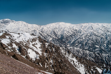 Amirsoy, Amirsay snowy rocks, mountains in Uzbekistan. Chatkal Range. Western Tien Shan mountains