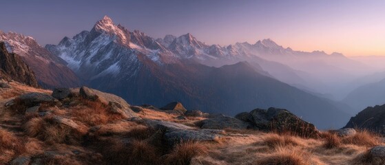 Obraz premium Majestic Himalayan Sunrise Panoramic Mountain View