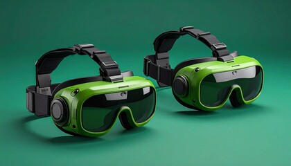 headphones on green background