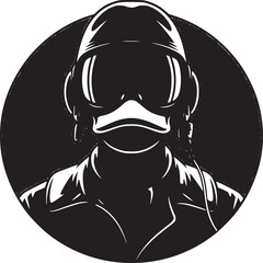 A cartoon duck wearing a pilot helmet and blue goggles in front of a red circle background art © Syed  39
