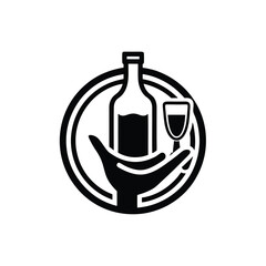 Hand holding wine bottle and glass icon