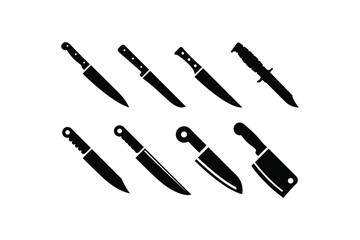 Set of 8 Kitchen Knife Icons Flat Design Chef Tools and Culinary Symbols for UI Web App Logo and Stock Use on White Background