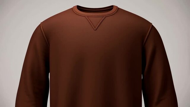 Brown v-neck sweatshirt with long sleeves showcased in this video.